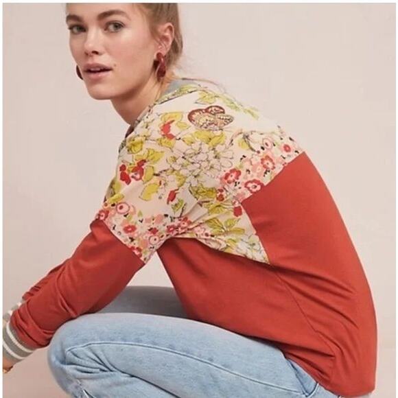 Anthropologie Tops - Anthropologie TINY Floral Mixed Media Soft Flowing Tie Hem Blouse